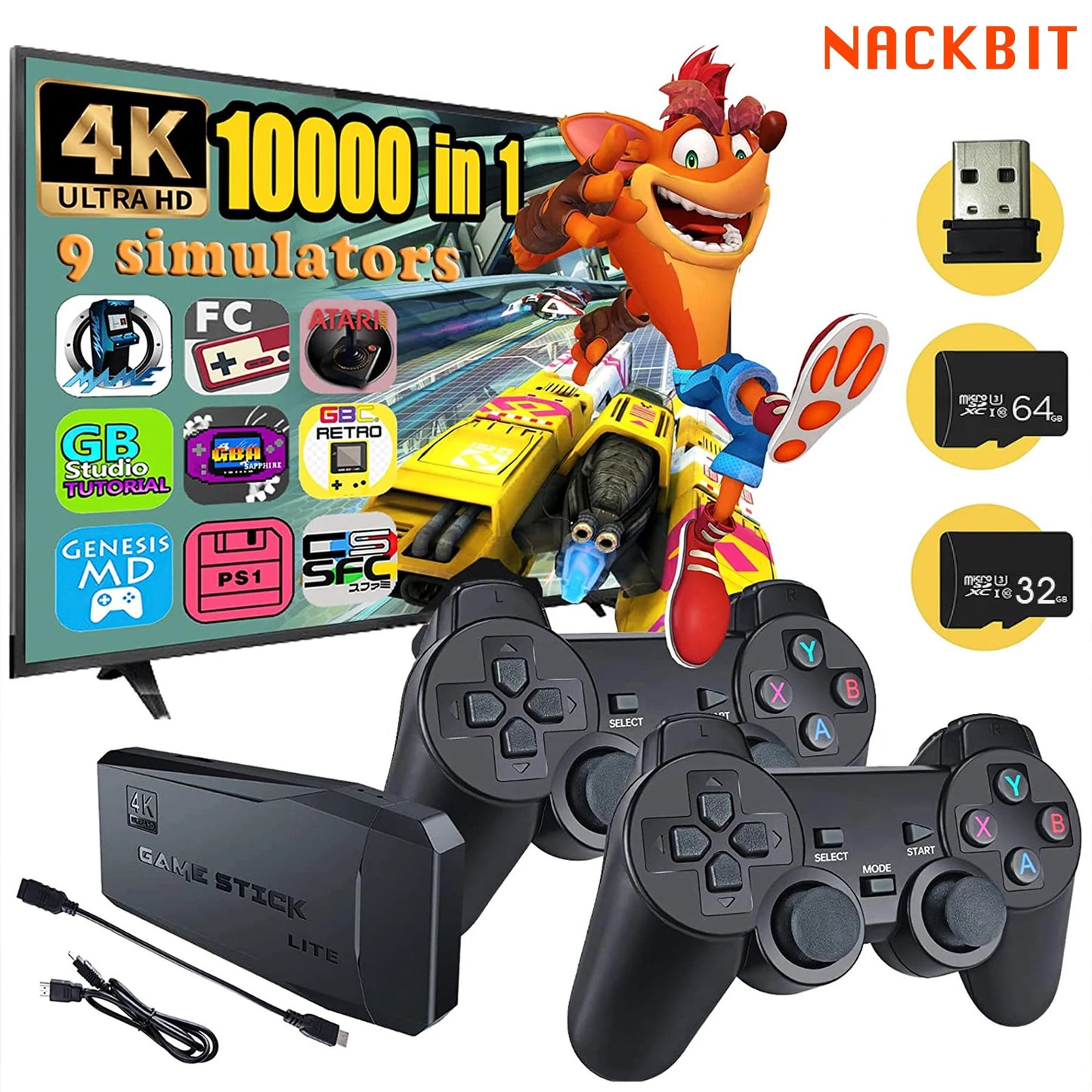 Consola de video juegos retro HDMI, controles inalámbricos