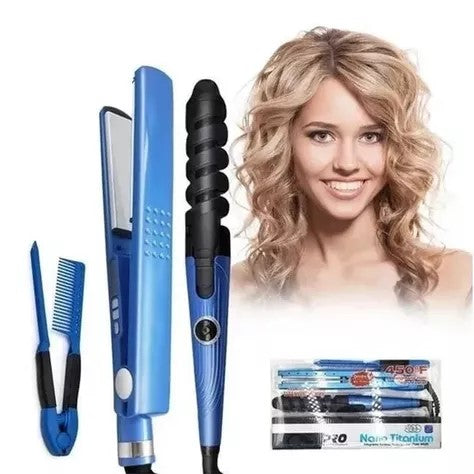 NUEVO COMBO PLANCHA PEINE RIZADOR NANOTITANIUM